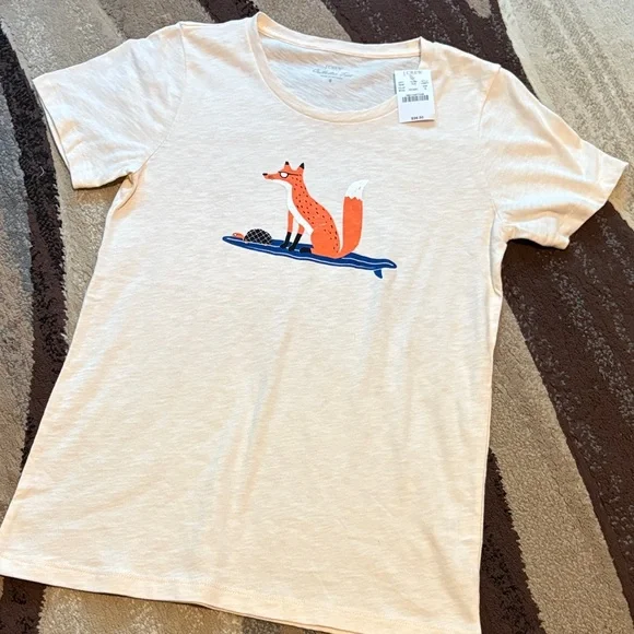 J. Crew Cream Tee with Orange Fox Design - Picture 1 of 4